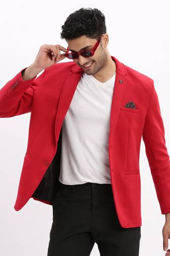 Men's Solid Notched Lapel Red Single Breasted Blazer