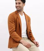 Men's Solid Notched Lapel Camel Brown Single Breasted Blazer