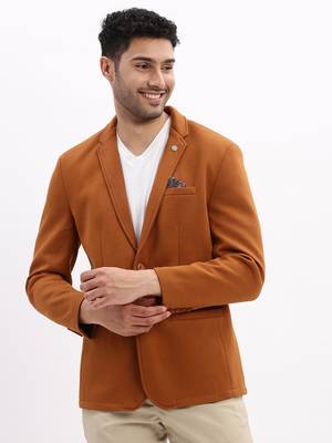 Men's Solid Notched Lapel Camel Brown Single Breasted Blazer 2
