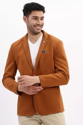 Men's Solid Notched Lapel Camel Brown Single Breasted Blazer