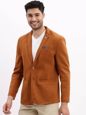 Men's Solid Notched Lapel Camel Brown Single Breasted Blazer 3
