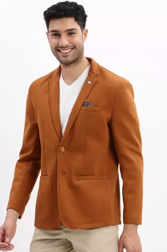 Men's Solid Notched Lapel Camel Brown Single Breasted Blazer
