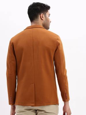 Men's Solid Notched Lapel Camel Brown Single Breasted Blazer 4