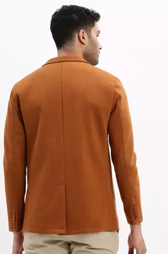 Men's Solid Notched Lapel Camel Brown Single Breasted Blazer