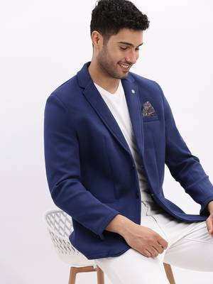 Men's Solid Notched Lapel Blue Single Breasted Blazer 1