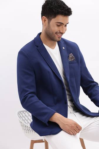 Men's Solid Notched Lapel Blue Single Breasted Blazer