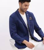 Men's Solid Notched Lapel Blue Single Breasted Blazer