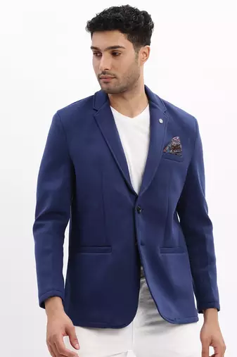 Men's Solid Notched Lapel Blue Single Breasted Blazer