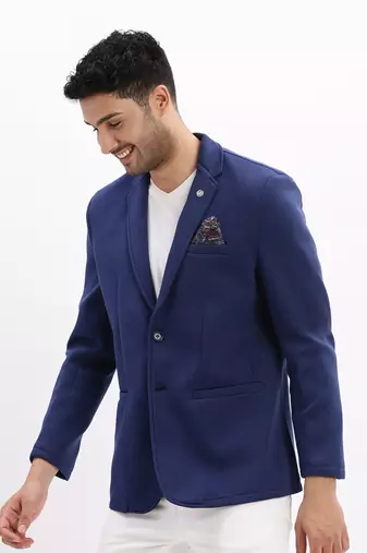 Men's Solid Notched Lapel Blue Single Breasted Blazer