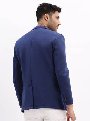 Men's Solid Notched Lapel Blue Single Breasted Blazer 4