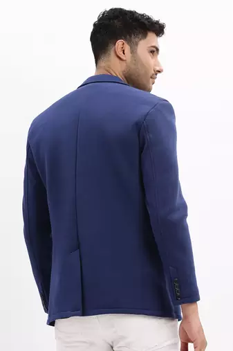 Men's Solid Notched Lapel Blue Single Breasted Blazer