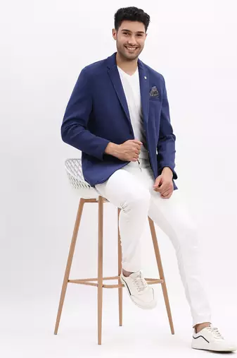 Men's Solid Notched Lapel Blue Single Breasted Blazer