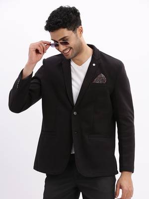 Men's Solid Notched Lapel Black Single Breasted Blazer 1
