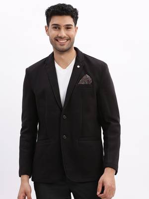 Men's Solid Notched Lapel Black Single Breasted Blazer 2