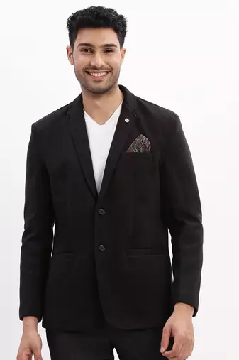 Men's Solid Notched Lapel Black Single Breasted Blazer