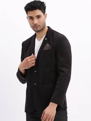 Men's Solid Notched Lapel Black Single Breasted Blazer 3