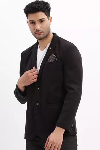 Men's Solid Notched Lapel Black Single Breasted Blazer