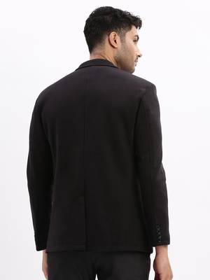 Men's Solid Notched Lapel Black Single Breasted Blazer 4
