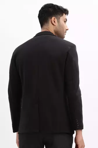 Men's Solid Notched Lapel Black Single Breasted Blazer