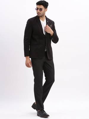 Men's Solid Notched Lapel Black Single Breasted Blazer 5