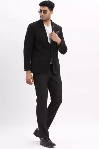 Men's Solid Notched Lapel Black Single Breasted Blazer