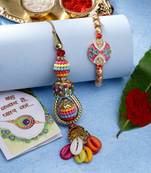  unisex set of 2 multicolor artificial beads bhaiya bhabhi rakhi with roli chawal & chocolate