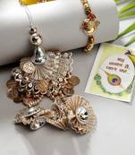  unisex set of 2 gold artificial beads bhaiya bhabhi rakhi with roli chawal & chocolate