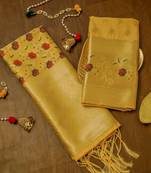 Yellow soft banarasi silk zari woven design dress material