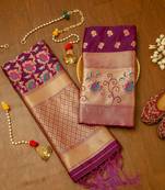 Purple soft banarasi silk zari woven design dress material