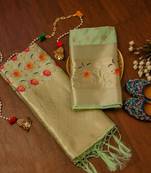 Pista soft banarasi silk zari woven design dress material