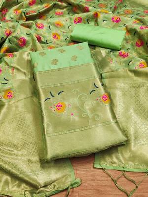 Pista soft banarasi silk zari woven design dress material 3
