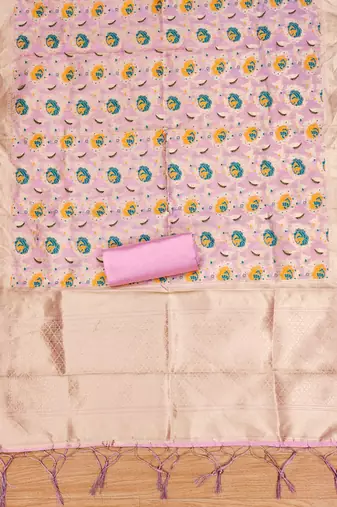 Pink soft banarasi silk zari woven design dress material