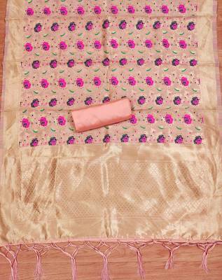 Peach soft banarasi silk zari woven design dress material 4