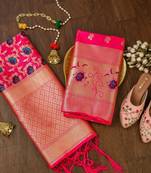 Magenta soft banarasi silk zari woven design dress material