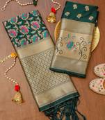 Green soft banarasi silk zari woven design dress material