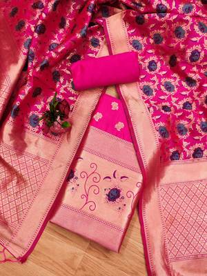 Magenta soft banarasi silk zari woven design dress material 2