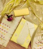 Women yellow organza woven design unstitched dress material