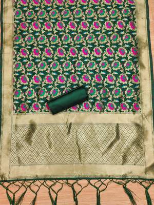 Green soft banarasi silk zari woven design dress material 4