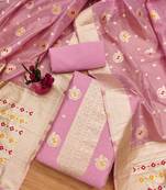 Women pink organza woven design unstitched dress material