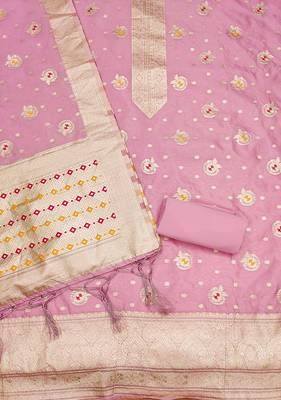  pink organza woven design dress material 3