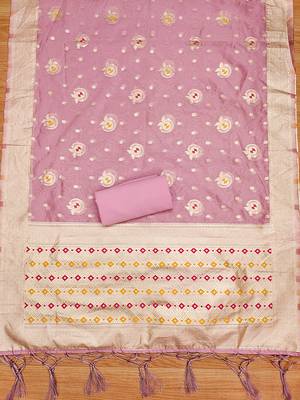  pink organza woven design dress material 4