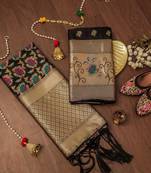 Black soft banarasi silk zari woven design dress material