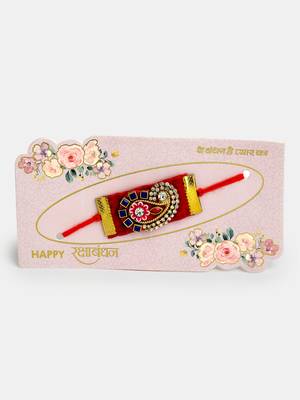  men red stone-studded rakhi with roli chawal & chocolate 2