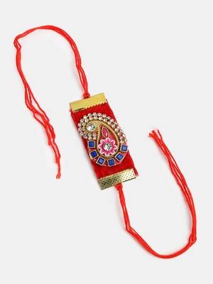  men red stone-studded rakhi with roli chawal & chocolate 3