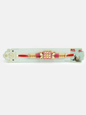  men pink & gold-toned kundan-studded rakhi with roli chawal & chocolate 2