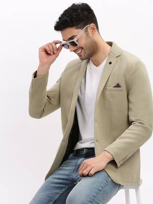 SHOWOFF Men's Solid Notched Lapel Green Single Breasted Blazer 1