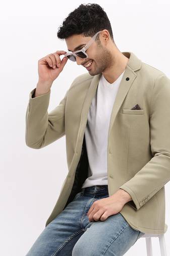 SHOWOFF Men's Solid Notched Lapel Green Single Breasted Blazer