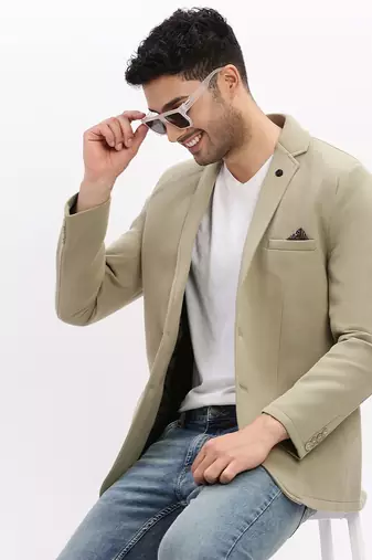 SHOWOFF Men's Solid Notched Lapel Green Single Breasted Blazer