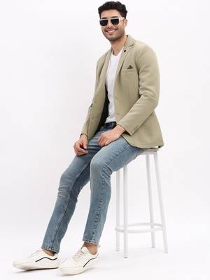 SHOWOFF Men's Solid Notched Lapel Green Single Breasted Blazer 5