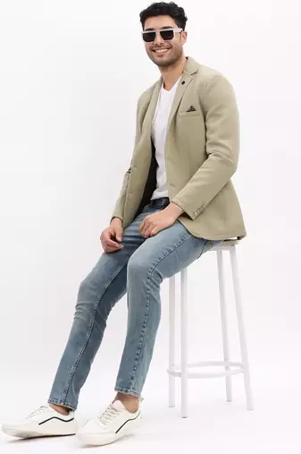 SHOWOFF Men's Solid Notched Lapel Green Single Breasted Blazer